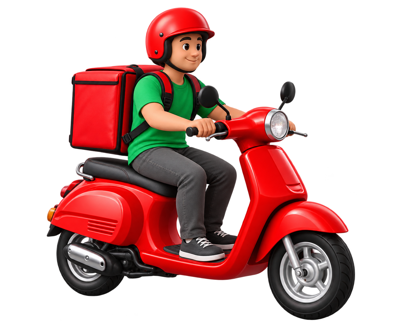 Ilustração de um entregador em uma scooter vermelha